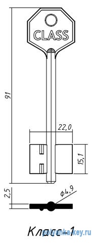 КЛАСС-1 (90x15.1x4.9мм)(заготовка ключа)(KLS1D)(CLA-3G)